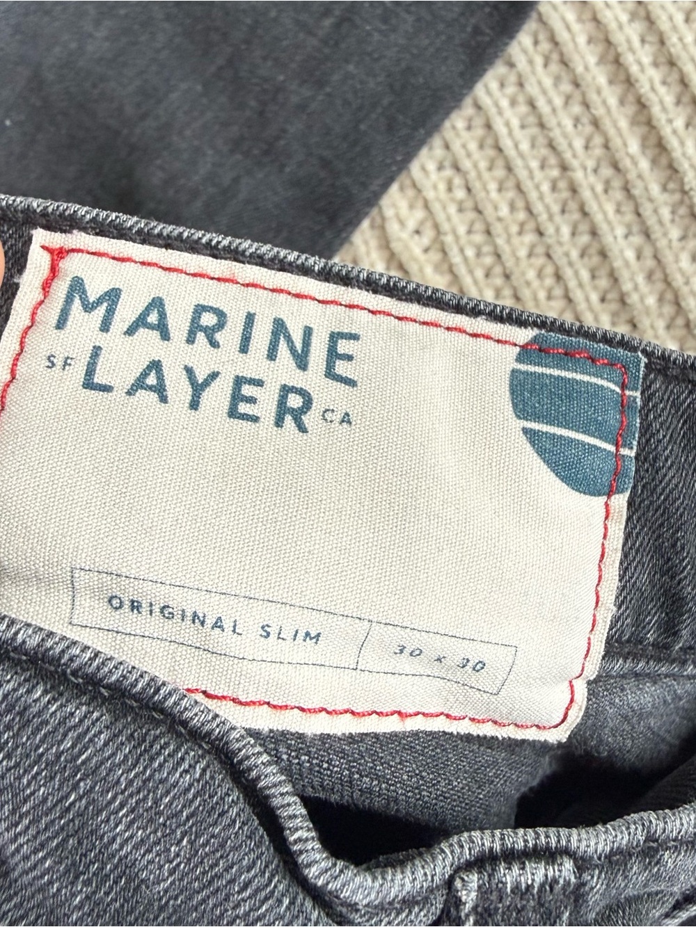 Marine Layer Original Slim Fit Jeans Washed Black Charcoal Grey Men's Size 30x30 - Picture 3 of 6